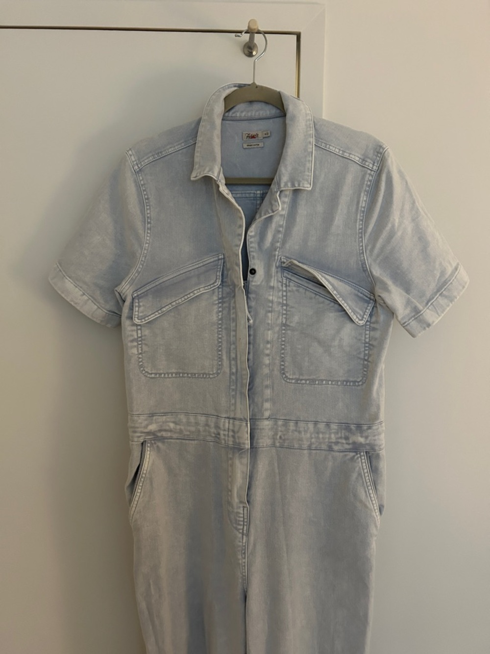 Light Wash Denim Short-Sleeve Jumpsuit - Women